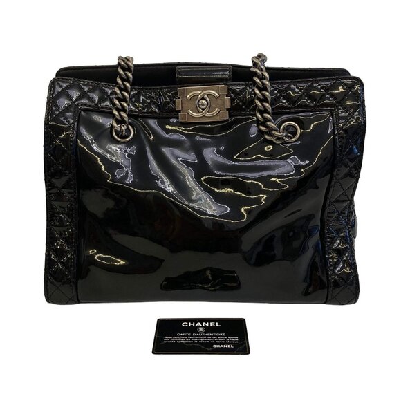 Chanel Patent Quilted Reverso Boy Tote Black - Picture 1 of 9